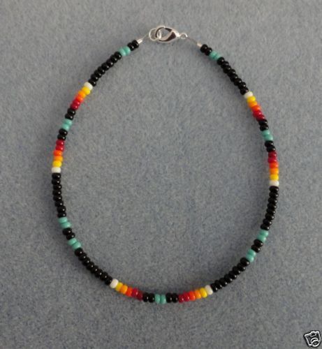 Turquoise-Black-Beaded-Anklet-Ankle-Bracelet-Native-American-Made .