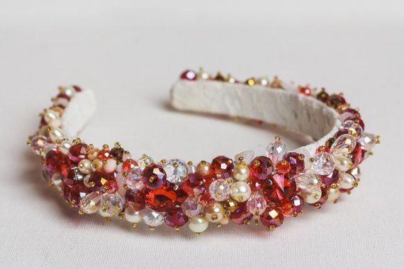 Red Jewelled Headband Beaded Headbands for Women Red Blue - Etsy .