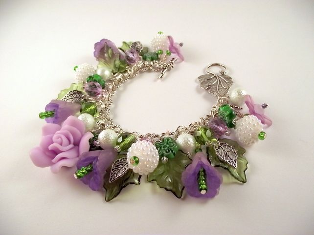 Lilac Green Charm Bracelet Flower Spring | Purple charm bracelets .