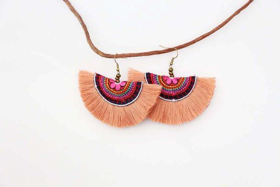 Women Jewelry Boho Tassel Earring With Embroidered Fabric - Etsy .