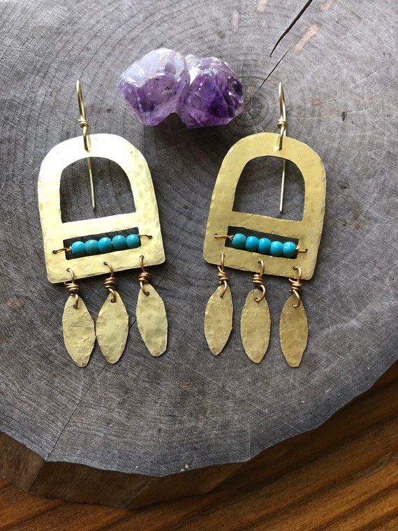 Turquoise Earrings Turquoise and Brass Fringe Earrings - Etsy .