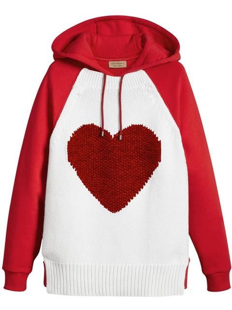 Shop Burberry Heart Intarsia Cotton blend Hoodie | Capuchon .