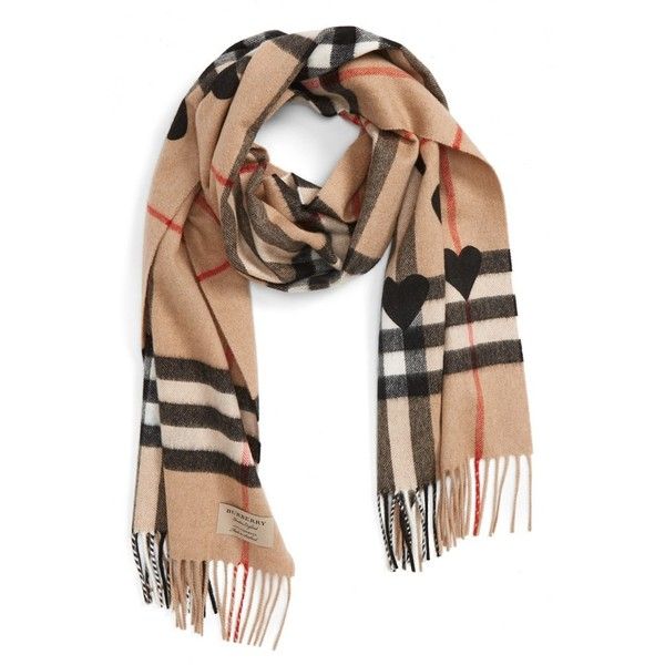 Women's Burberry Heart & Giant Check Fringed Cashmere Scarf .