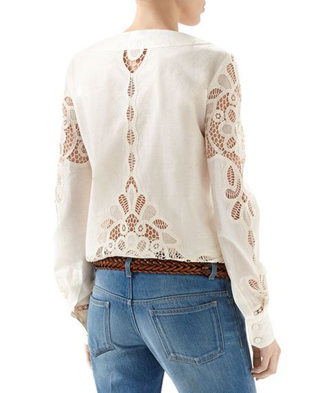 Broderie Anglaise Cotton Muslin Lace-Up Shirt | Lace outfit, Laced .