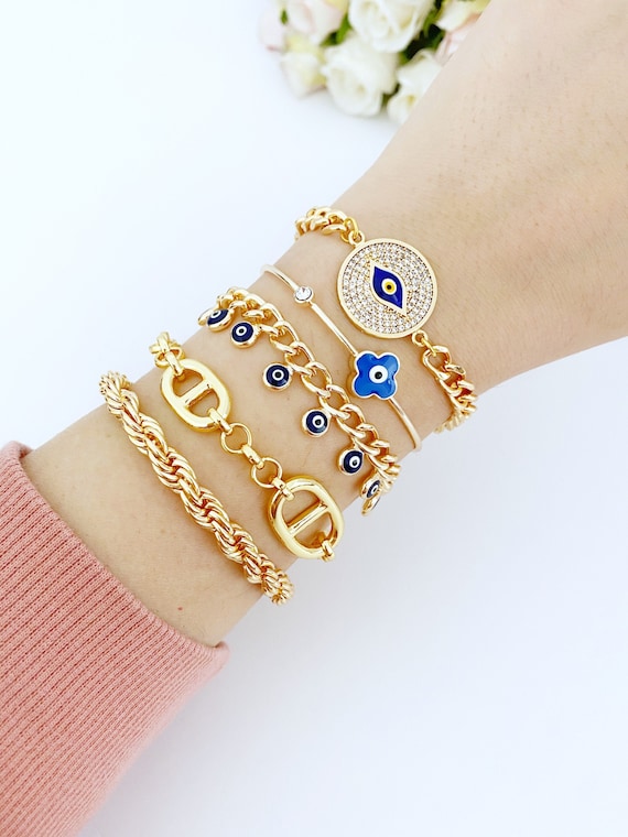 Evil Eye Bracelet Gold Chain Bracelet Blue Evil Eye Chunky - Et