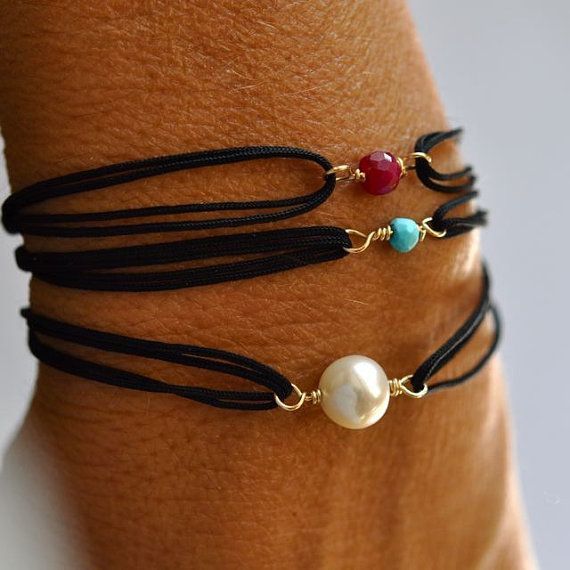 Pearl friendship bracelet adjustable by VivienFrankDesigns on Etsy .