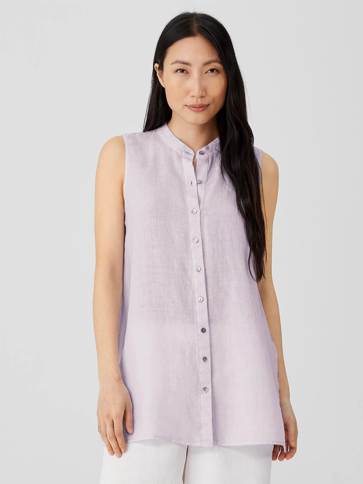 Garment-Dyed Organic Handkerchief Linen Sleeveless Shirt | EILEEN .