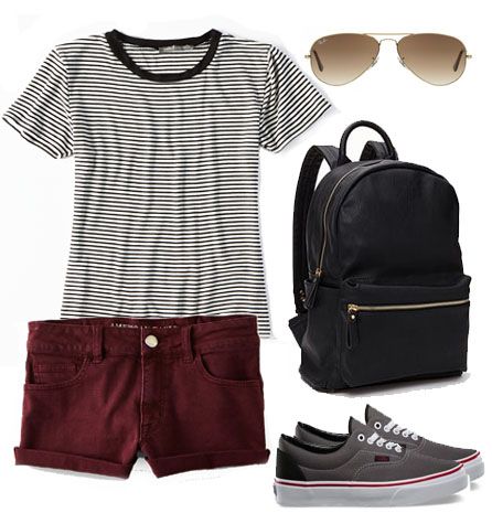 How to wear VANS, summer outfit, ray bans, burgundy shorts .