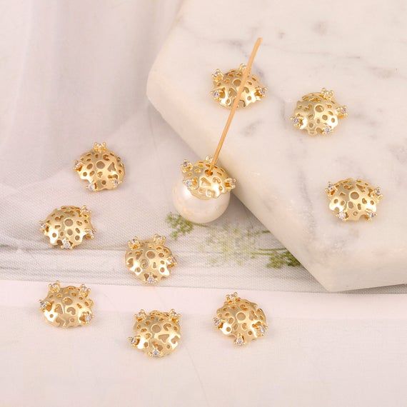 6pcs Gold Bead Caps 18k Gold Plated Floral Bead Caps 10mm - Etsy .