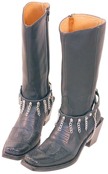 d)Pair of leather boot chains made of genuine heavy cowhide .