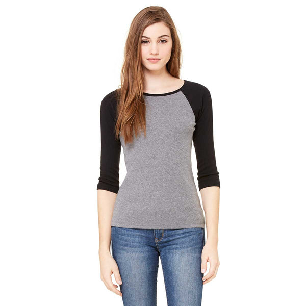 Bella + Canvas Women's Deep Heather/Black Stretch Rib 3/4-Sleeve Con