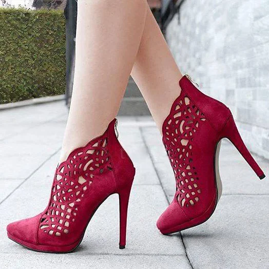 Burgundy Heels Laser Cut Suede Stiletto Heel Platform Ankle .