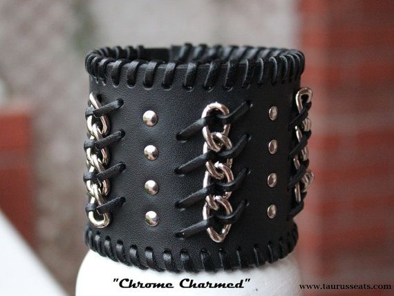 Black Leather Bracelet Cuff Custom Mens Wristband Bikers - Etsy .