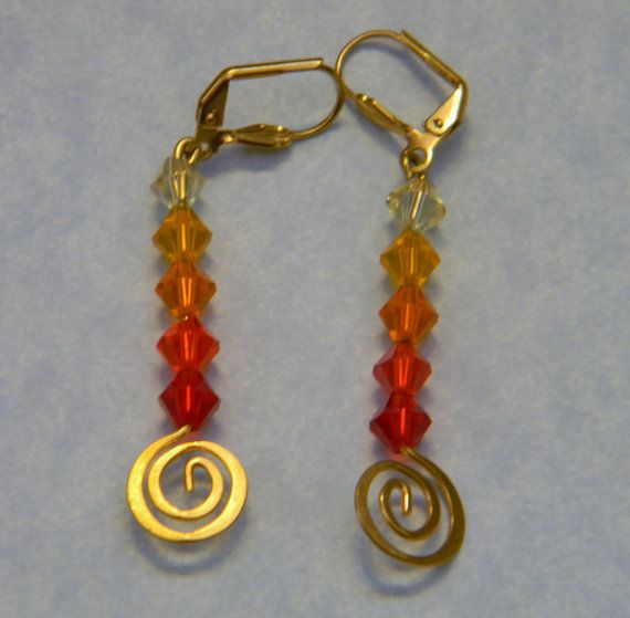 Yellow Orange and Red Crystal Earrings on Brass Spiral | Etsy .