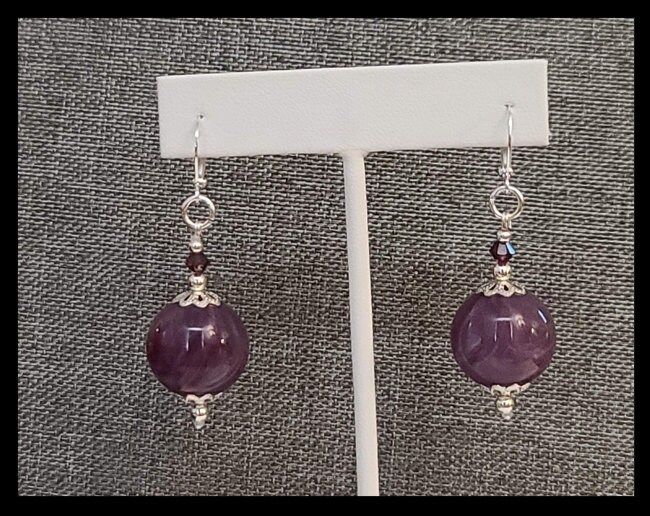 Purple and White Swirled Spherical Earrings With Swarovski - Etsy .