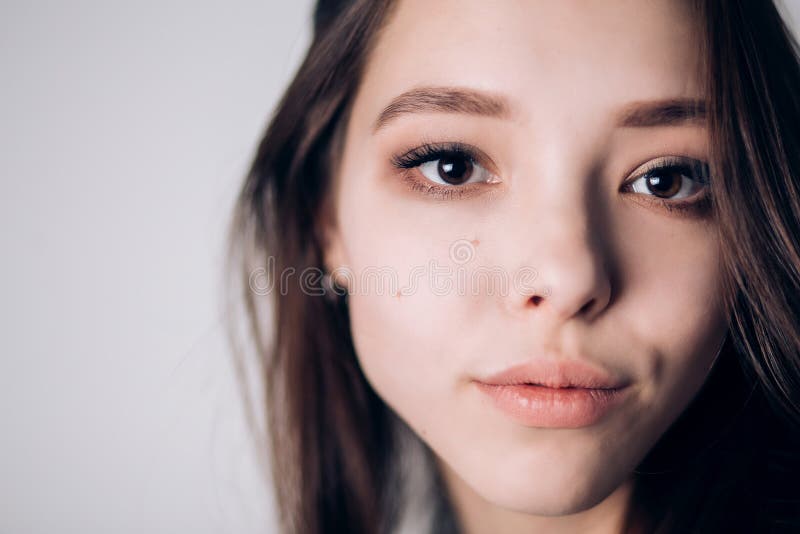 Close Up Face of Beautiful Woman. Expressive Facial Features .