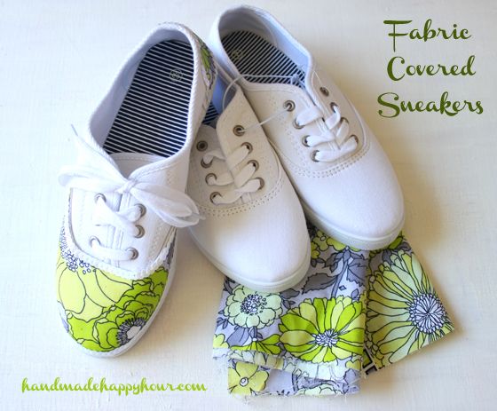 Add fabric to sneakers with fabric Mod Podge. DIY your own tennis .