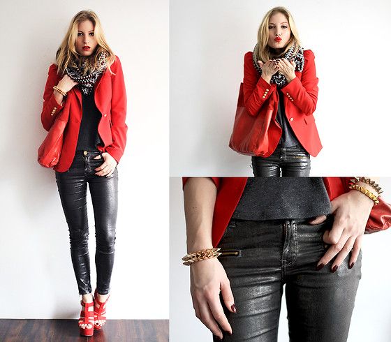 red blazer - leather look jeans | Fashionista street style, Fab .