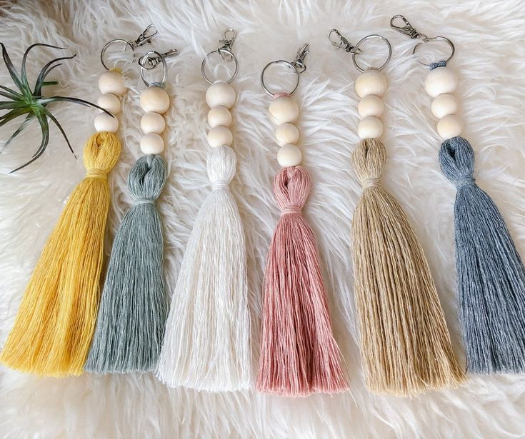 Wooden Bead Tassel Keychains - Etsy | Feather keychain, Wooden .