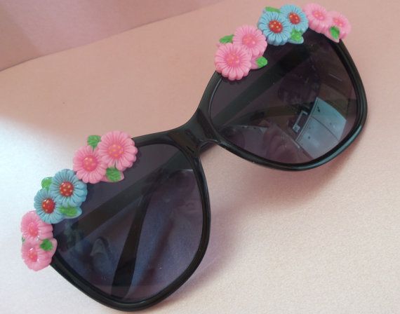 Festival sunglasses pink and blue flower by CrystalPhaceCrafts .