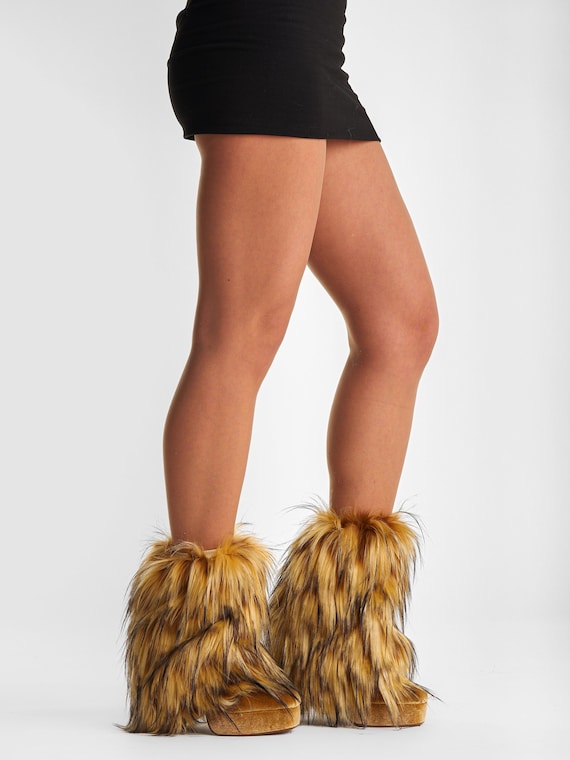 Luxury Shag Faux Fur Lynx Adult Boot Covers Long Ankle Cuffs - Et