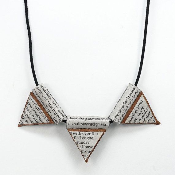 Triangle Geometric Necklace Upcycled Newspaper Paper Bead - Etsy .