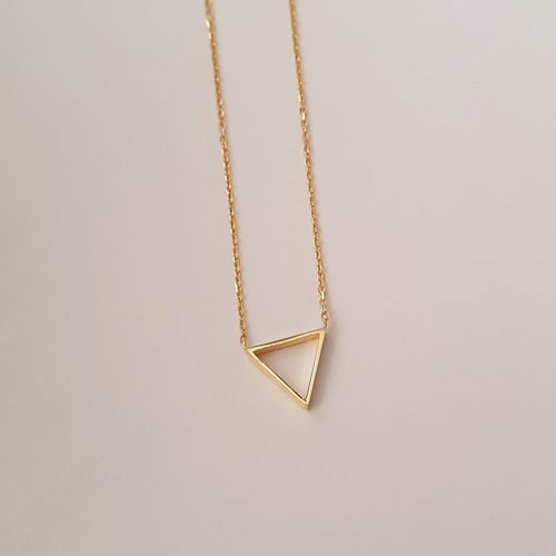 14k Solid Gold Triangle Necklace Geometric Gold Necklace - Etsy .