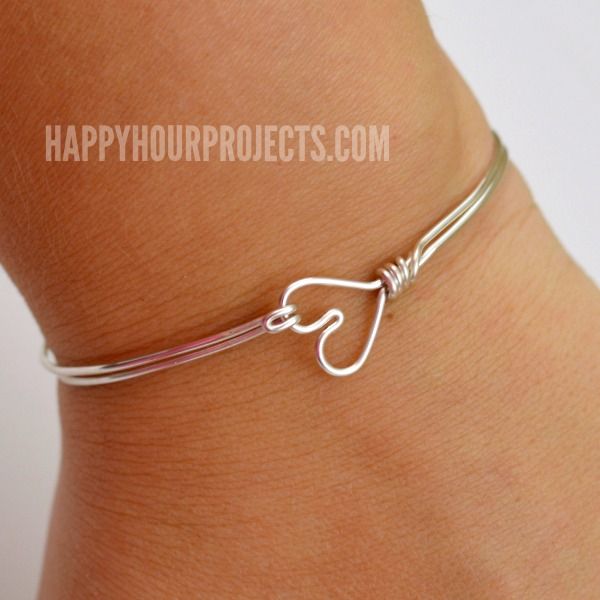 DIY Heart Clasp Wire Wrapped Bangle Bracelet | Heart bangle .