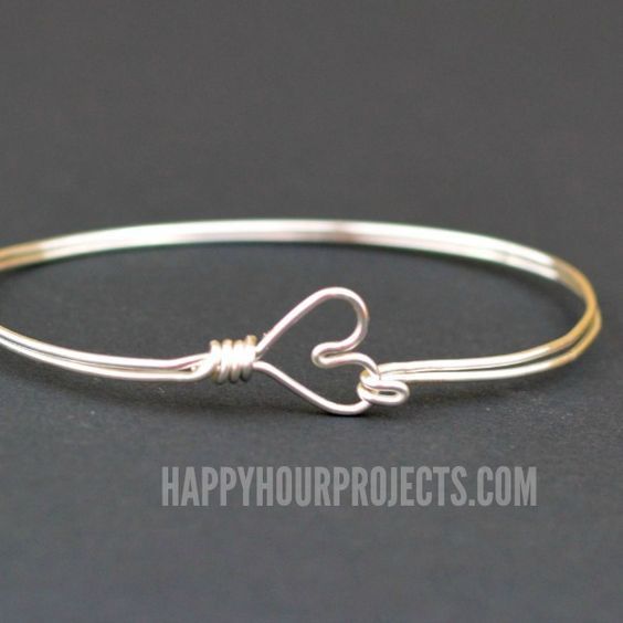 DIY Heart Clasp Wire Wrapped Bangle Bracelet - Happy Hour Projects .