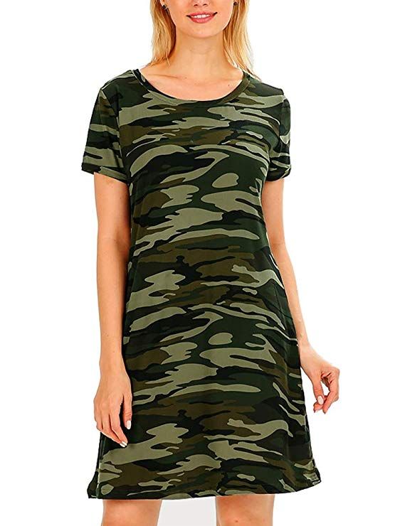 FV RELAY Women's Summer Casual Short Sleeve Camo Print Dresses .