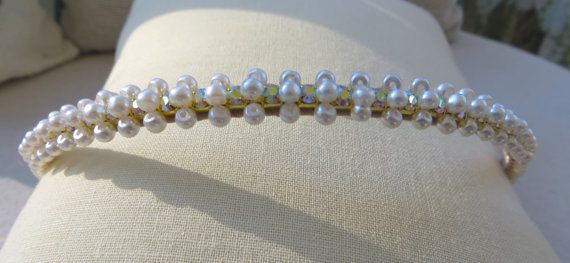 Pearl #Headband with Rhinestones Bride Wedding Formal Jeweled .