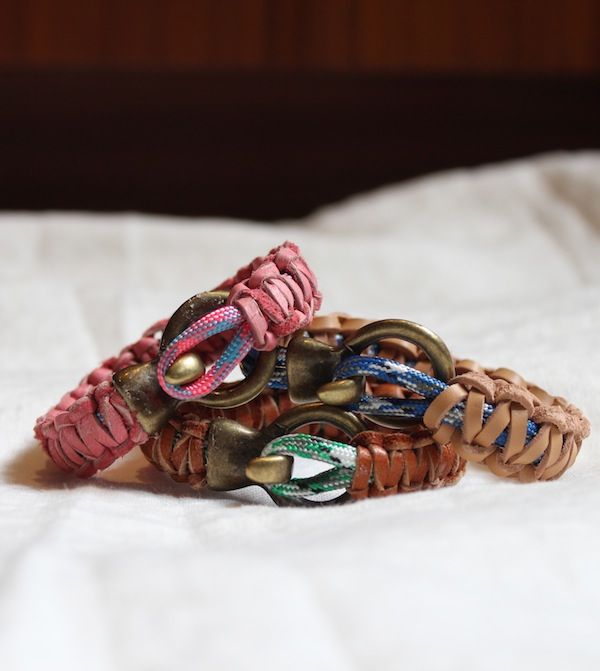 DIY: Leather + Climbing Rope Macrame Bracelets - The Stripe .