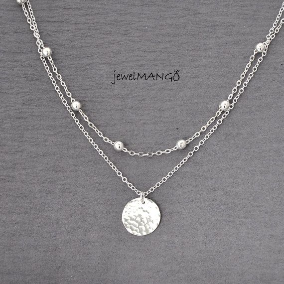 Silver double chain coin necklace Multi Layer by JewelMango .