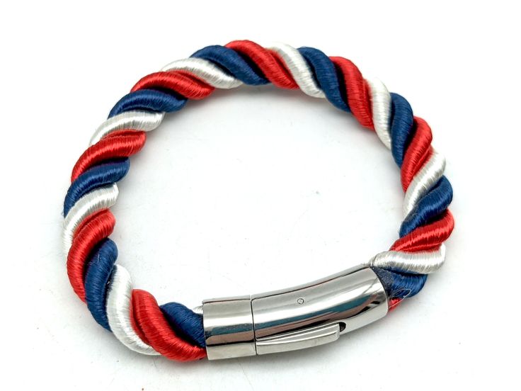 Thick Patriotic Red White & Blue Satin Rope Bracelet With - Etsy .