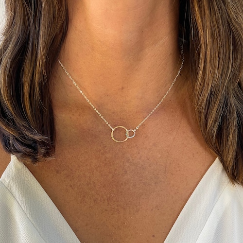 Dainty Double Circle Necklace Mixed Metal Infinity Necklace - Et