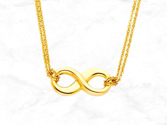 14K Gold Infinity Necklace Real 14K Yellow Gold Pendant - Et