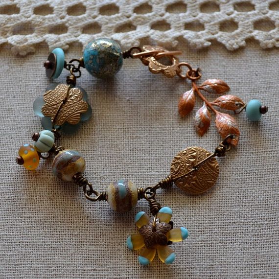 Mixed Media Bracelet in Blue and Yellow | Beautiful jewelry .