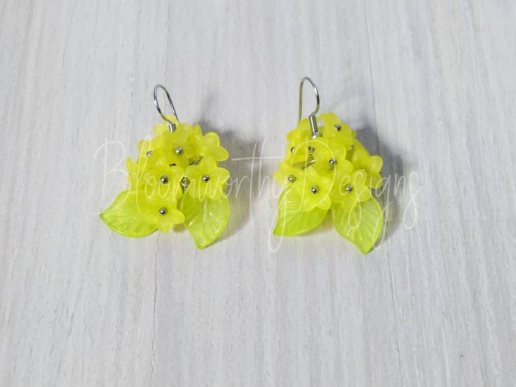 Neon Yellow Hydrangea Earrings Floral Cluster Earrings Clip on .