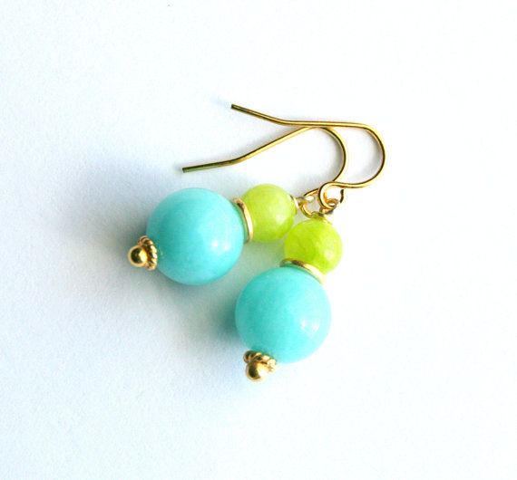 Lime Blue Jade Earrings Neon Green Sky Blue Neon Dangle | Etsy .