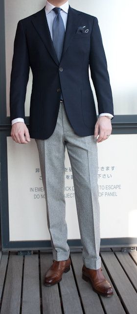 Dark Navy Blazer...what slacks | Mens fashion suits, Grey pants .