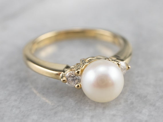 Pearl Diamond Gold Ring June Birthstone Anniversary Ring - Etsy .