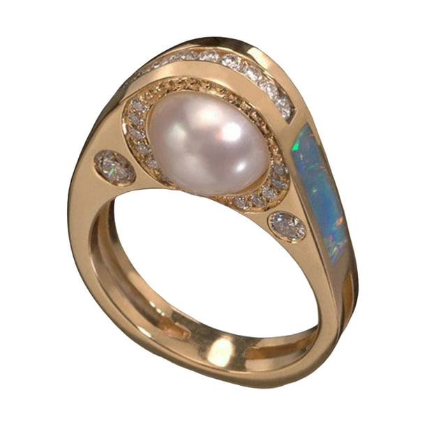 GROFRY Inlay Golden Women Ring Elegant Artistic Faux Pearl Finger .