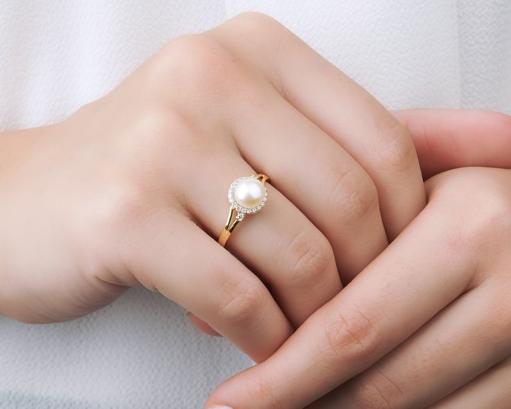 Pearl Gold Ring Dainty Pearl Ring Delicate Pearl Ring 18K - Etsy .