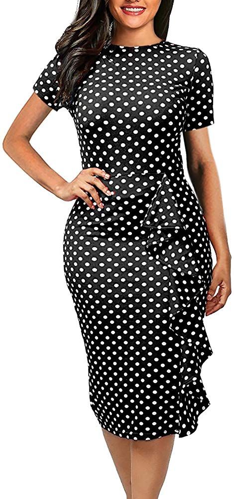 Naive Shine Women's Short Sleeve Retro Polka Dot Office Bodycon .