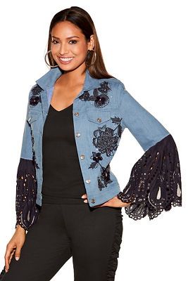 Denim lace sleeve jacket from Boston Proper | Denim and lace .