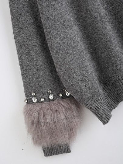 SHEIN Rhinestone And Fuzzy Embellished Cuff Sweater | Embellished .