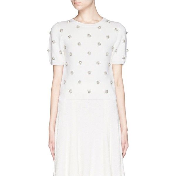 Alice + Olivia 'Bay' pearl rhinestone embellished cropped sweater .