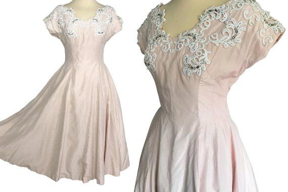 50s Whipped Cream Blush Silk Lace Swing Dress Full Circle - Etsy .