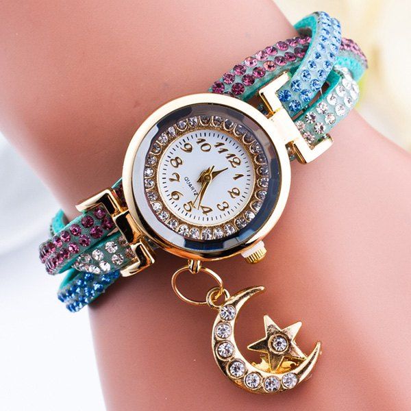 SHARE & Get it FREE | Moon Star Rhinestone Wrap Bracelet WatchFor .