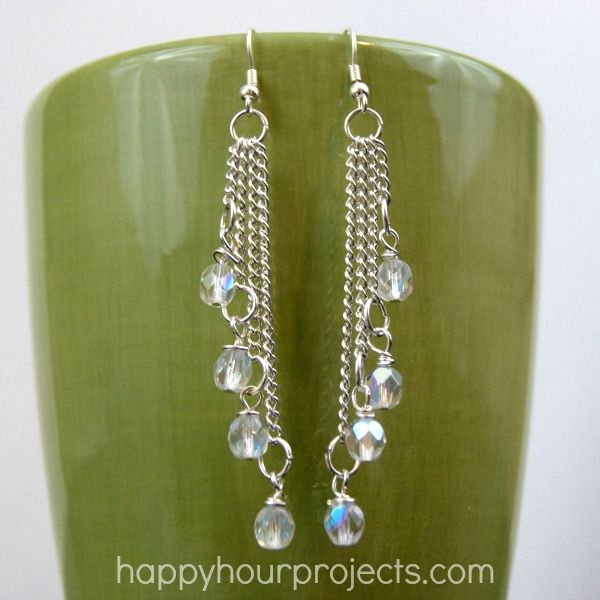 Cascading Dangle Bead & Chain Earrings at www.happyhourprojects .